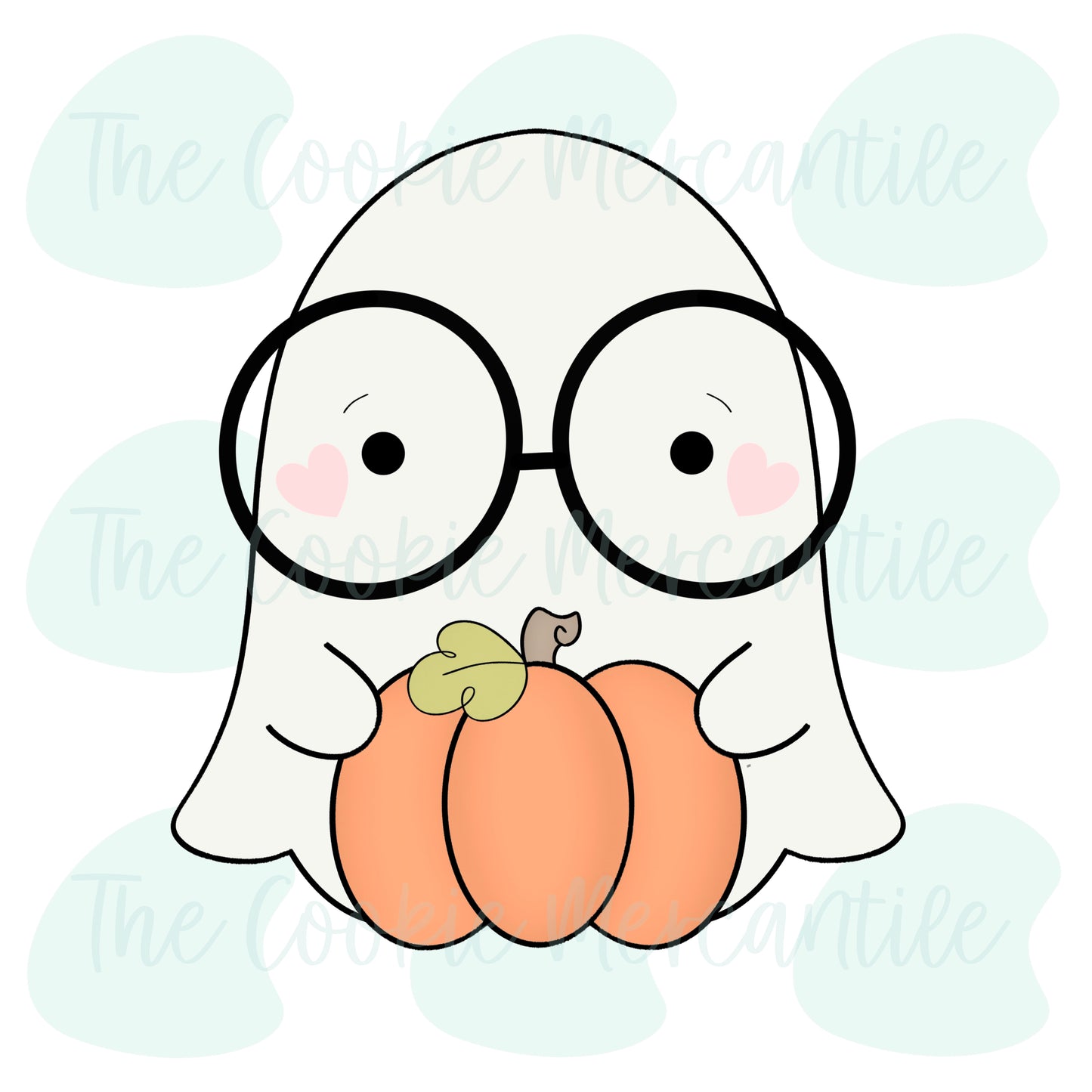 Nerdy Ghost Holding Pumpkin - Cookie Cutter