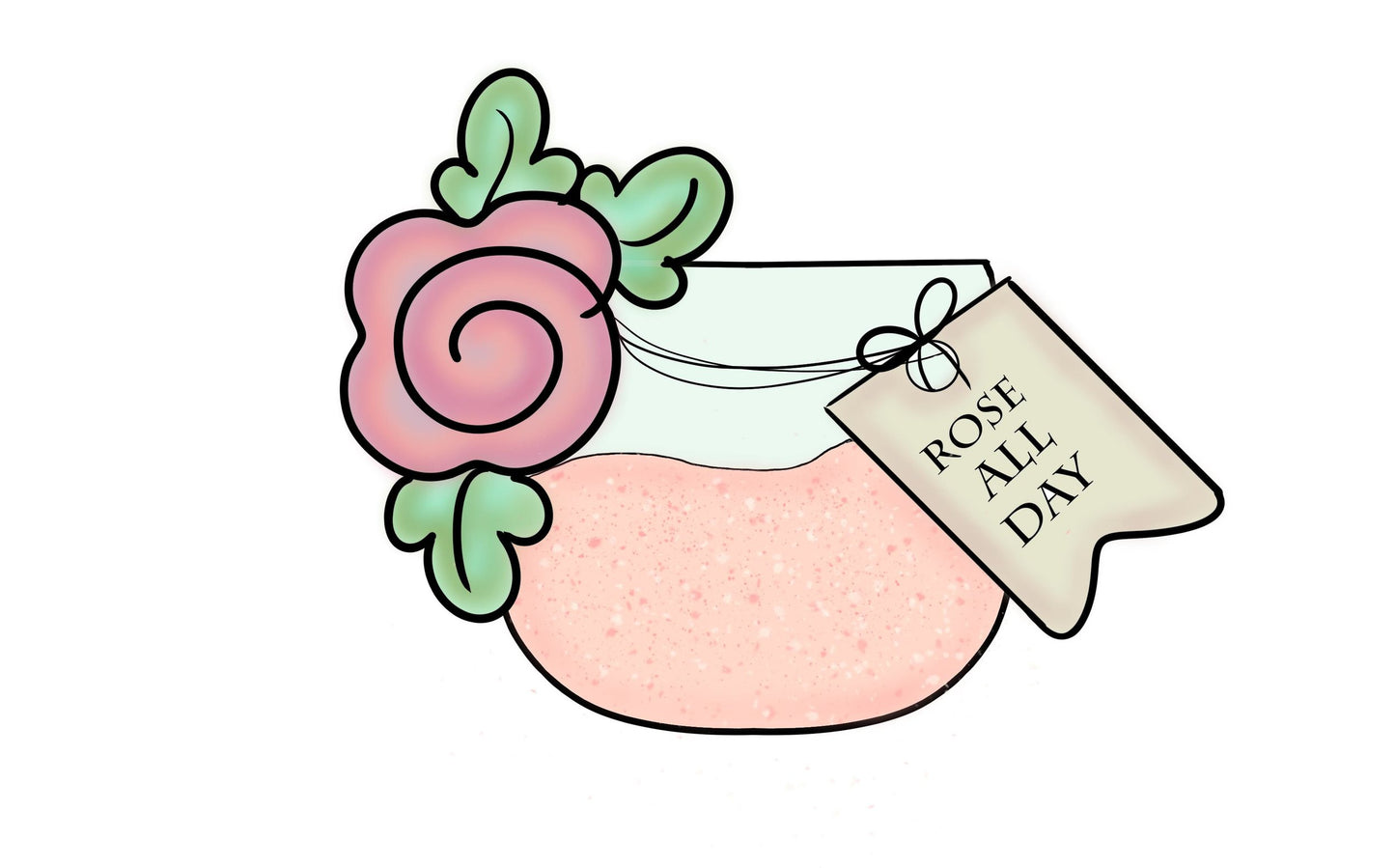 stemless floral wine glass with tag cookie cutter