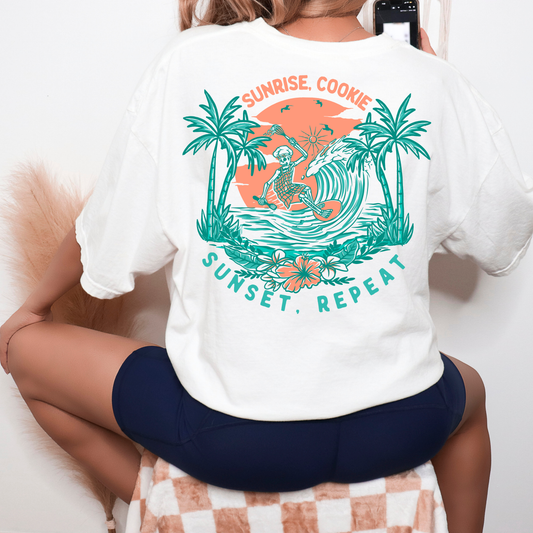 White Surf Skelly [front & back design] - T-Shirt