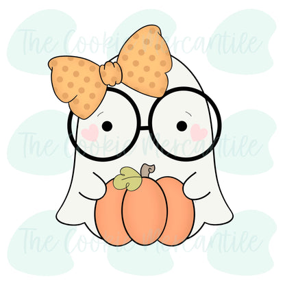 Girly Nerdy Ghost Holding Pumpkin - Cookie Cutter