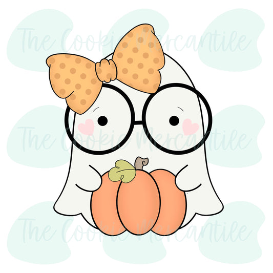 Girly Nerdy Ghost Holding Pumpkin - Cookie Cutter