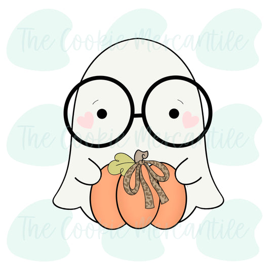 Nerdy Ghost Holding Pumpkin - Cookie Cutter