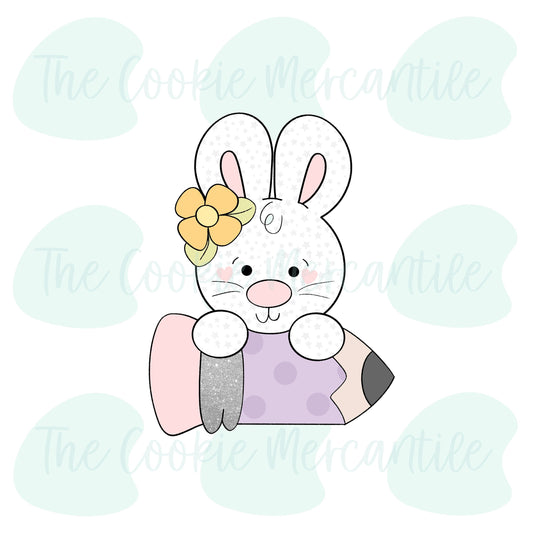 Floral Bunny Pencil Plaque - Cookie Cutter